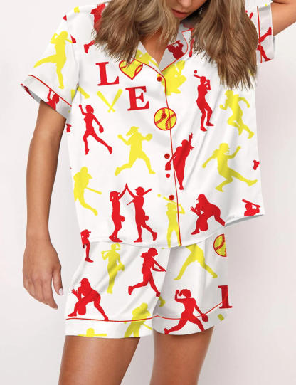 Softball Print Satin Pajama Set