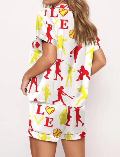 Softball Print Satin Pajama Set