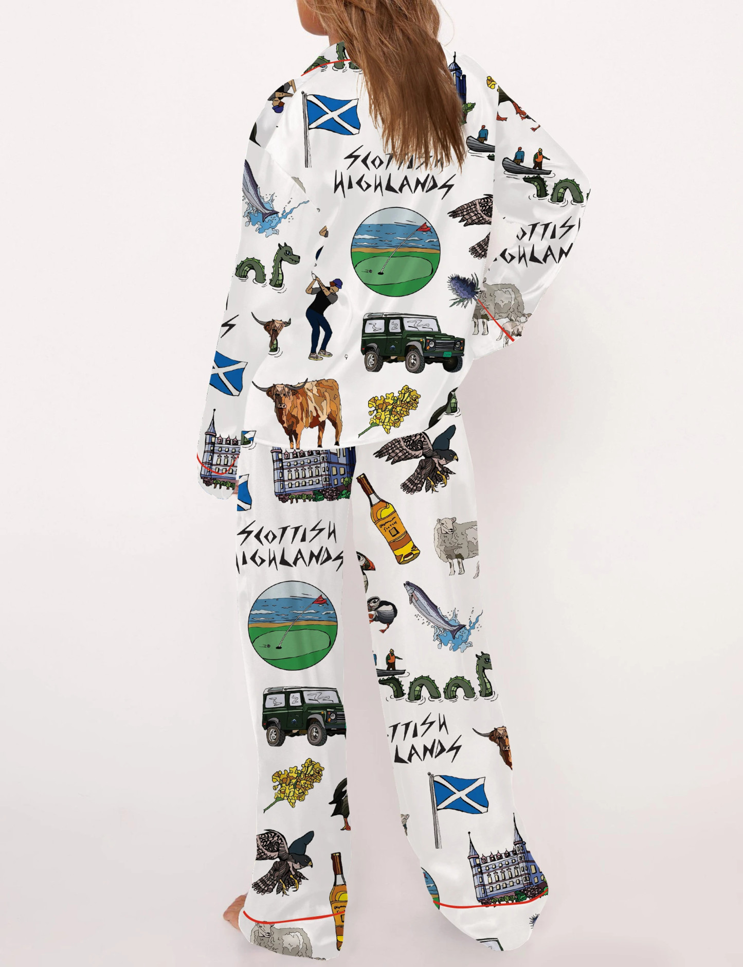 Scottish Highlands Travel Satin Pajama Set For Women