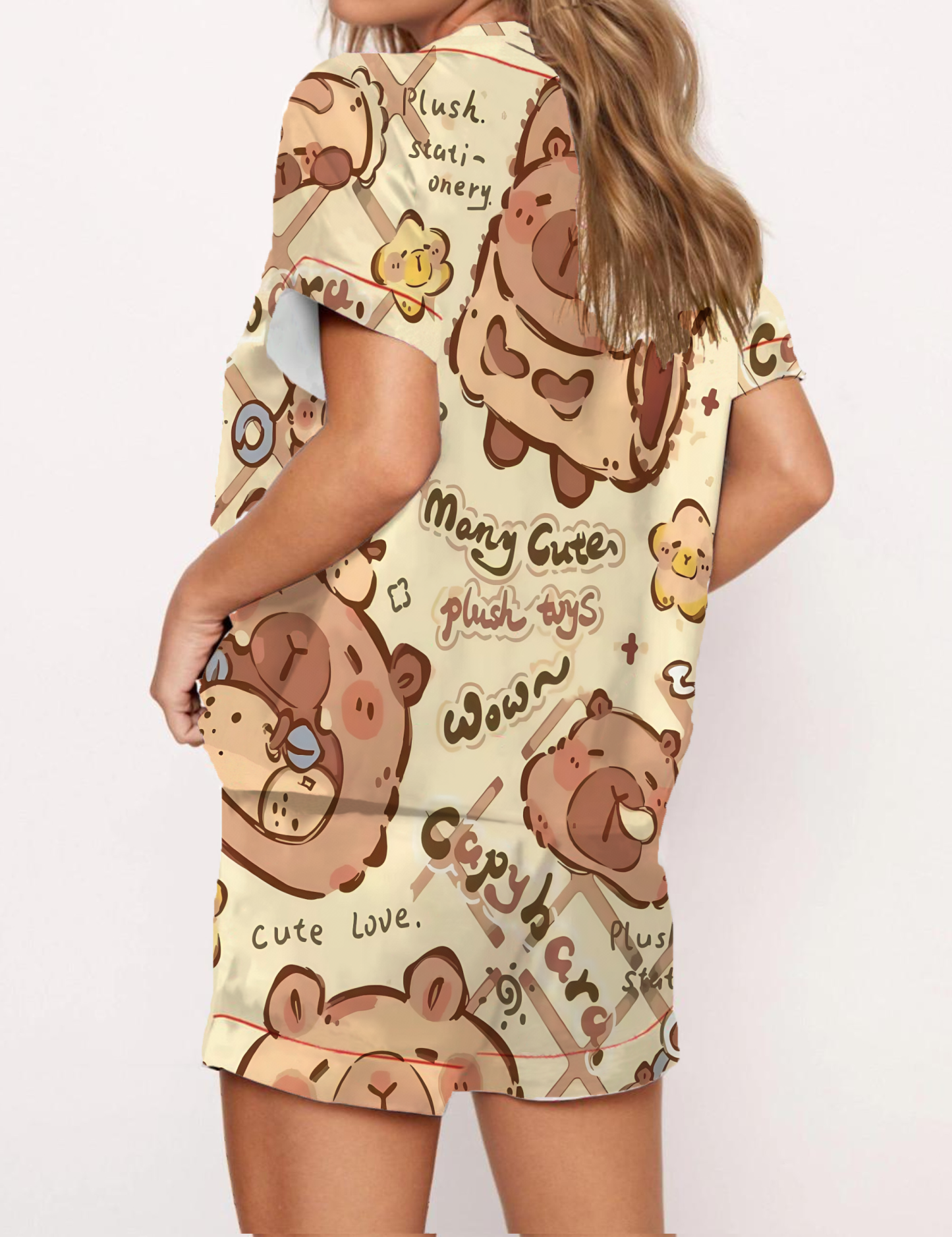 Teddy Bear Satin Pajama Short Set
