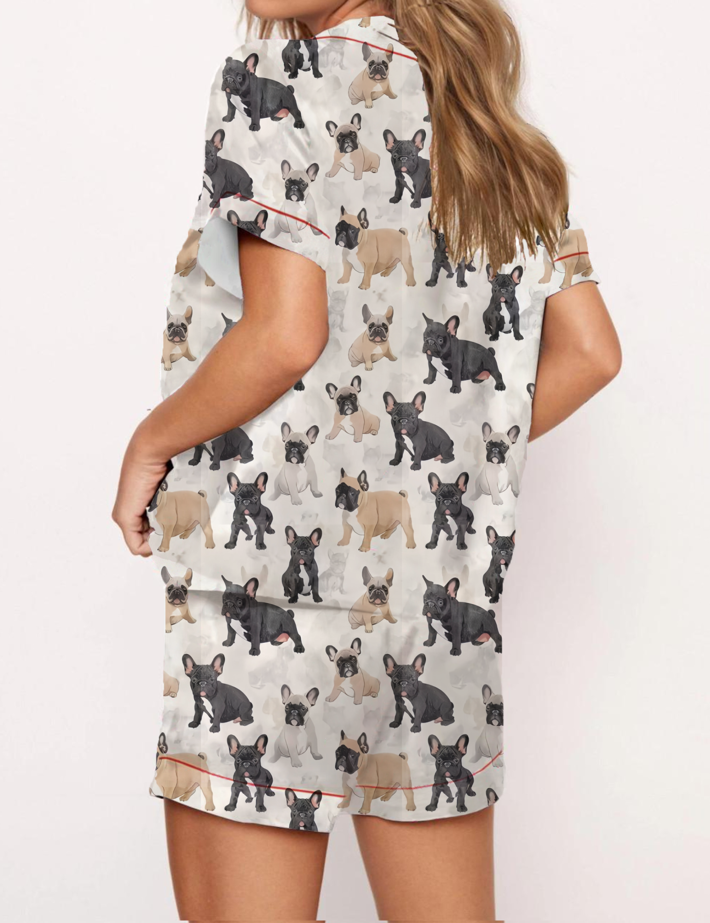 French Bulldog Print Satin Pajama Short Set