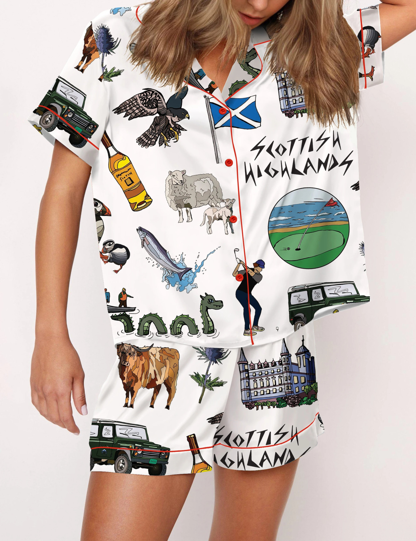 Scottish Highlands Travel Satin Pajama Set For Women