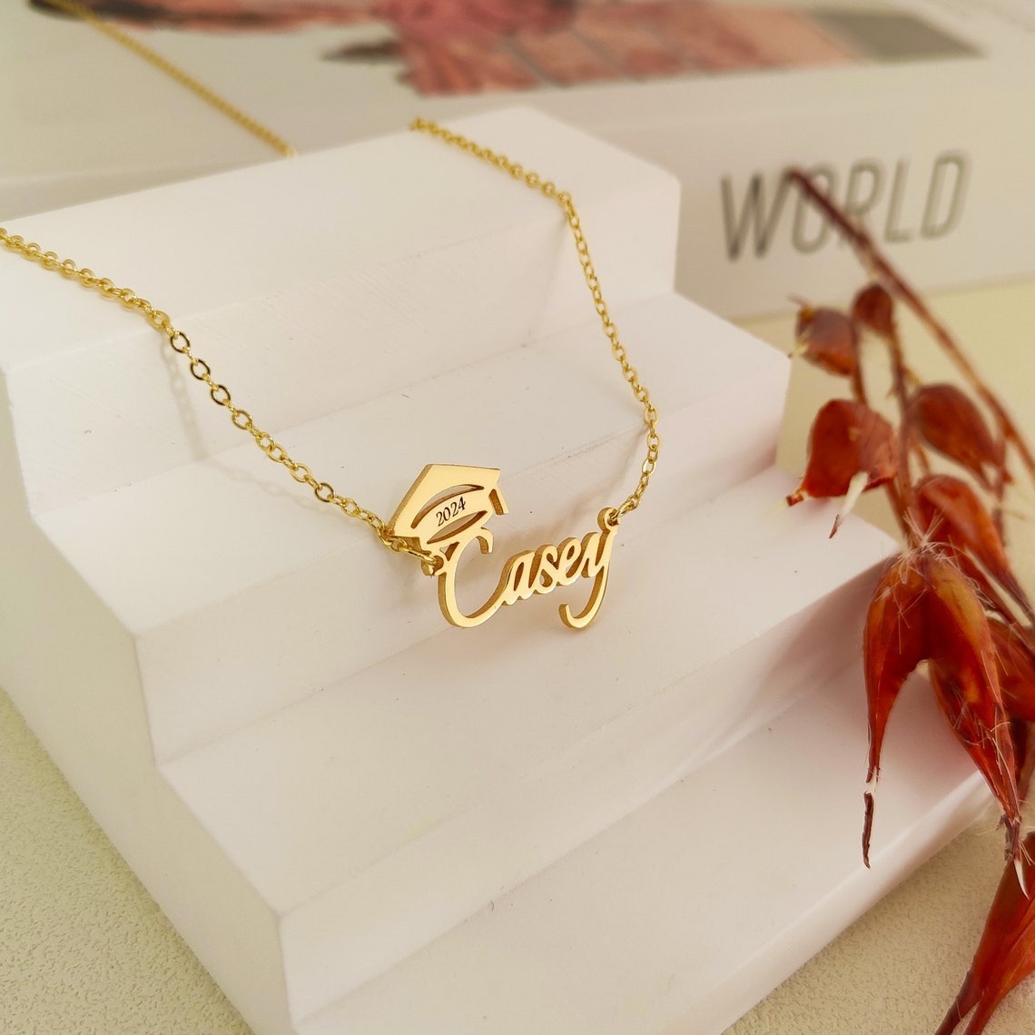 Custom 2024 Degree Cap Name Necklace