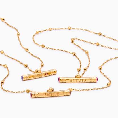 Custom Name & Birthstone T-Bar Necklace