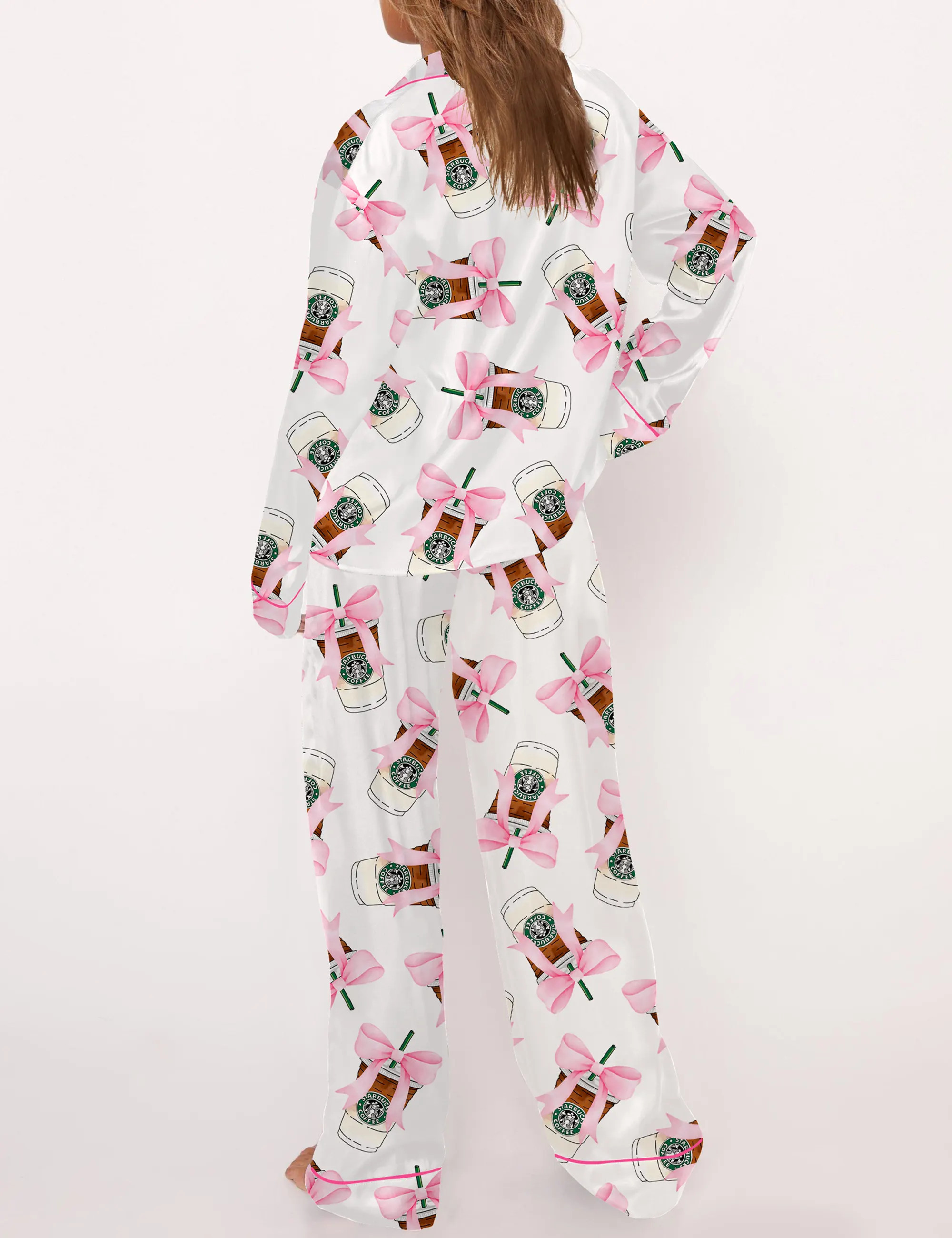 Coquette Coffee Satin Pajama Set For Women