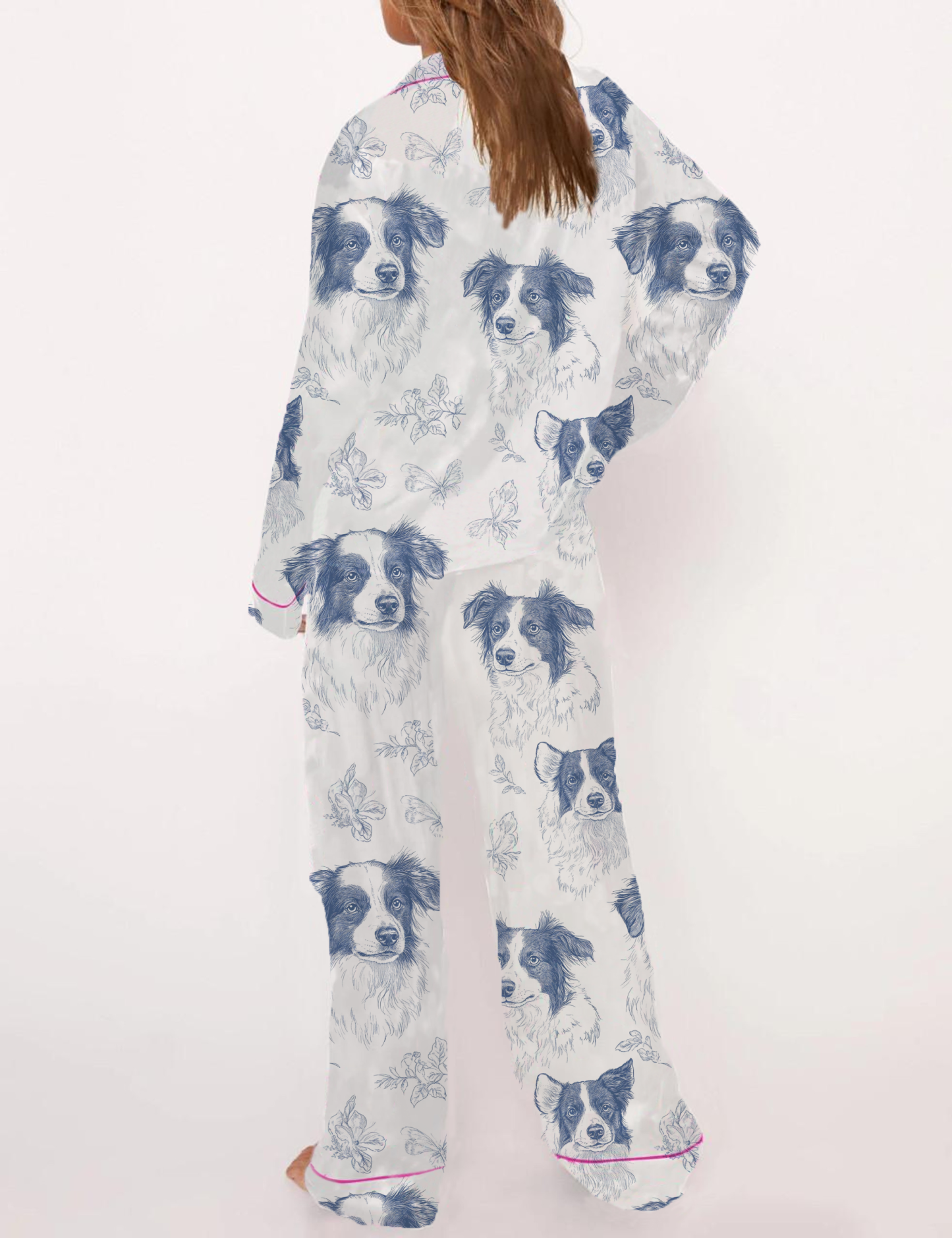 Border Collie Silky Satin Pajama Short Set For Women