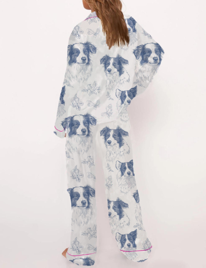 Border Collie Silky Satin Pajama Short Set For Women