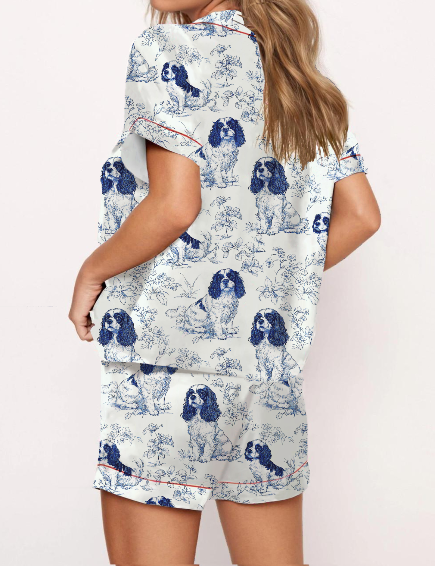 Cavalier King Charles Spaniel Silky Satin Pajama Short Set For Women