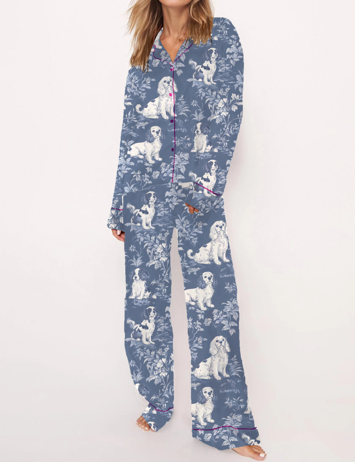 Cavalier King Charles Spaniel Silky Satin Pajama Short Set For Women
