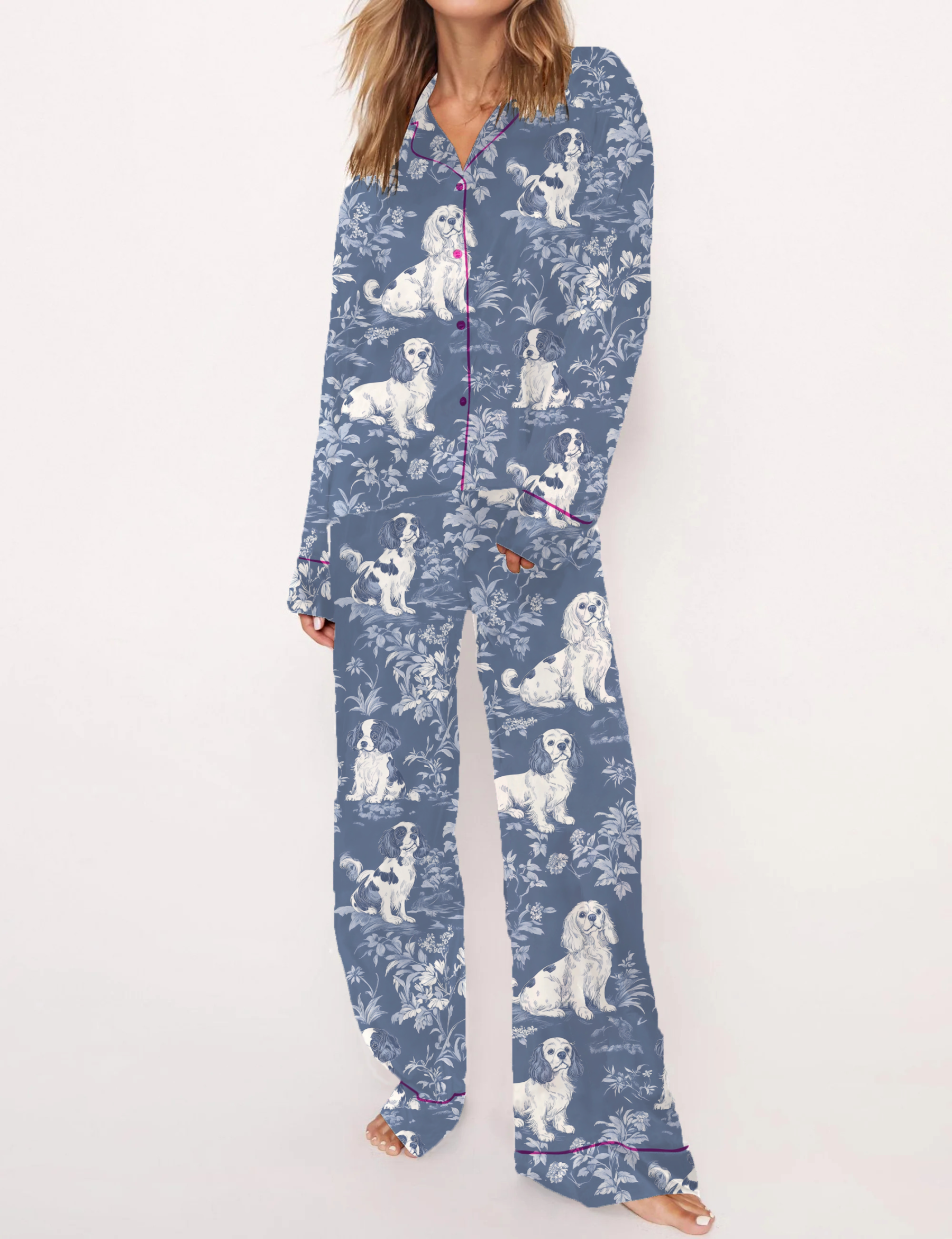 Cavalier King Charles Spaniel Silky Satin Pajama Short Set For Women