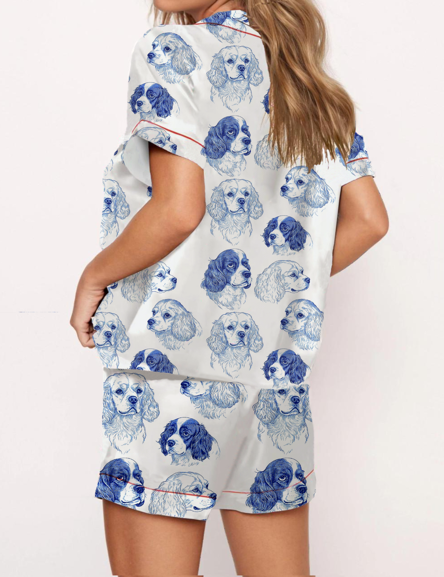 Cavalier King Charles Spaniel Silky Satin Pajama Short Set For Women