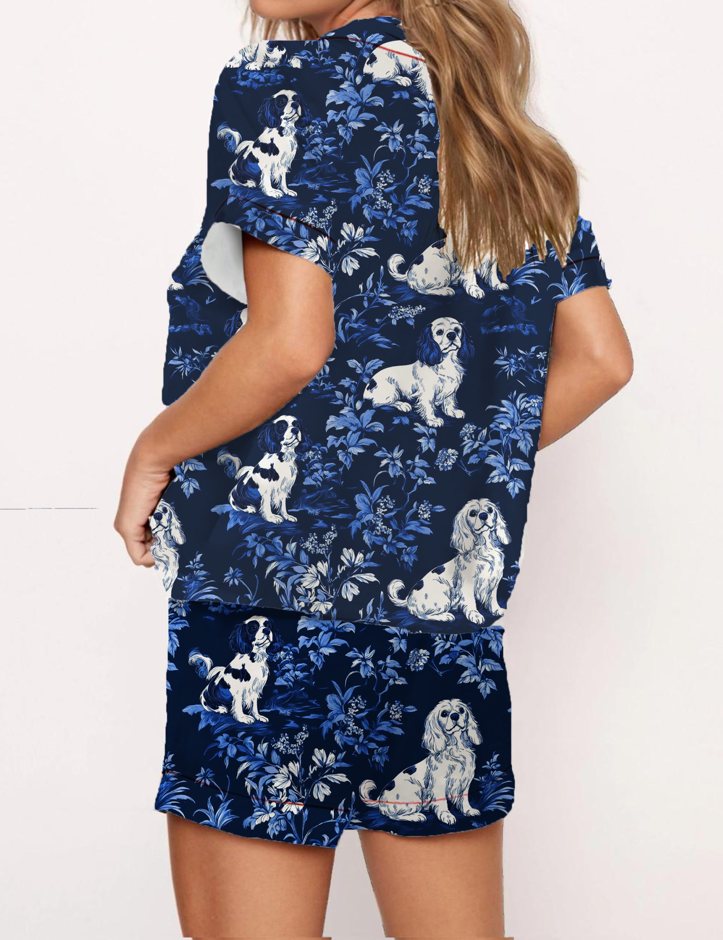 Cavalier King Charles Spaniel Silky Satin Pajama Short Set For Women