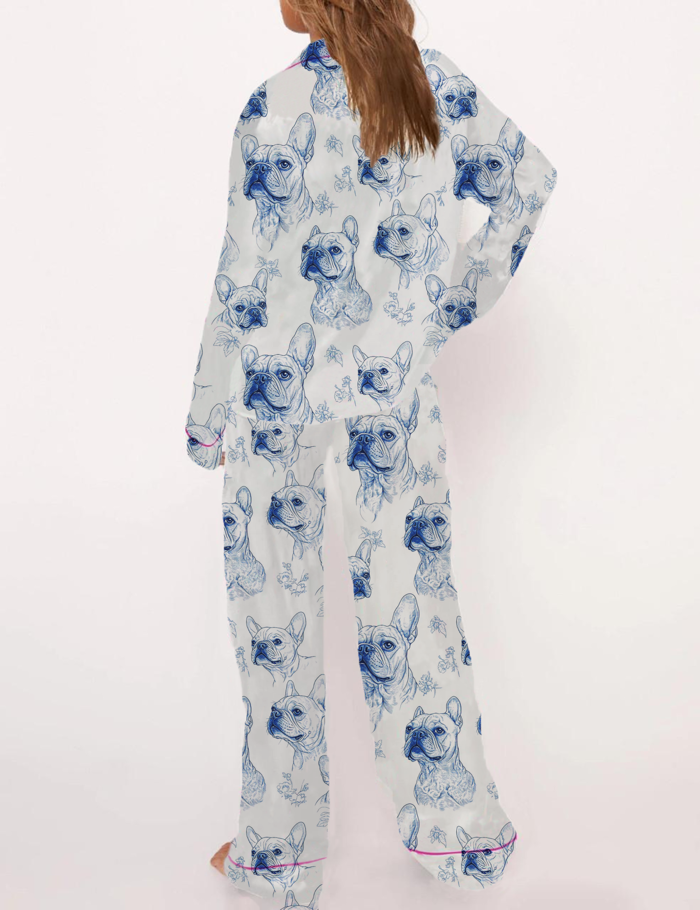 French Bulldogs Silky Satin Pajama Short Set For Women