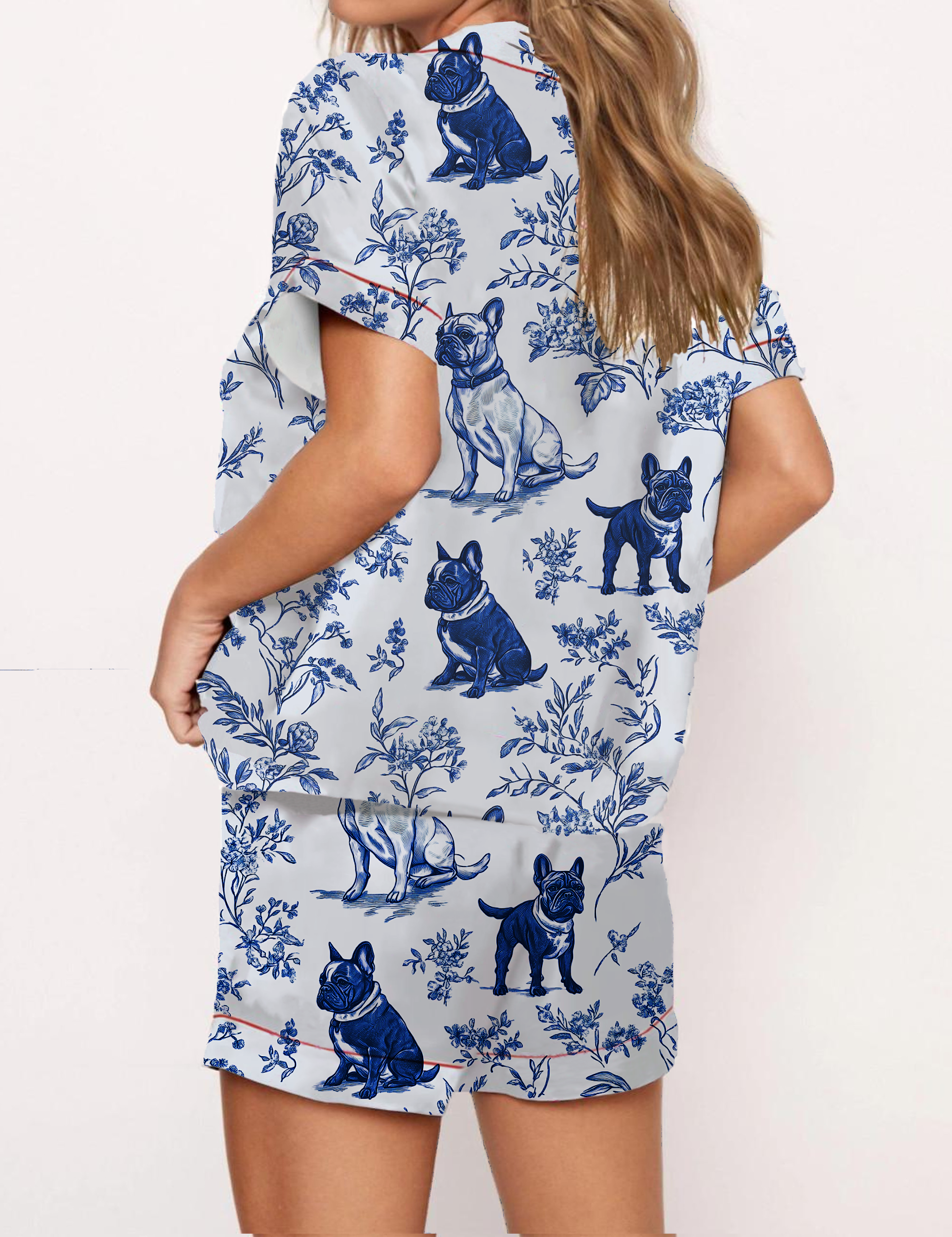 French Bulldogs Silky Satin Pajama Short Set For Women