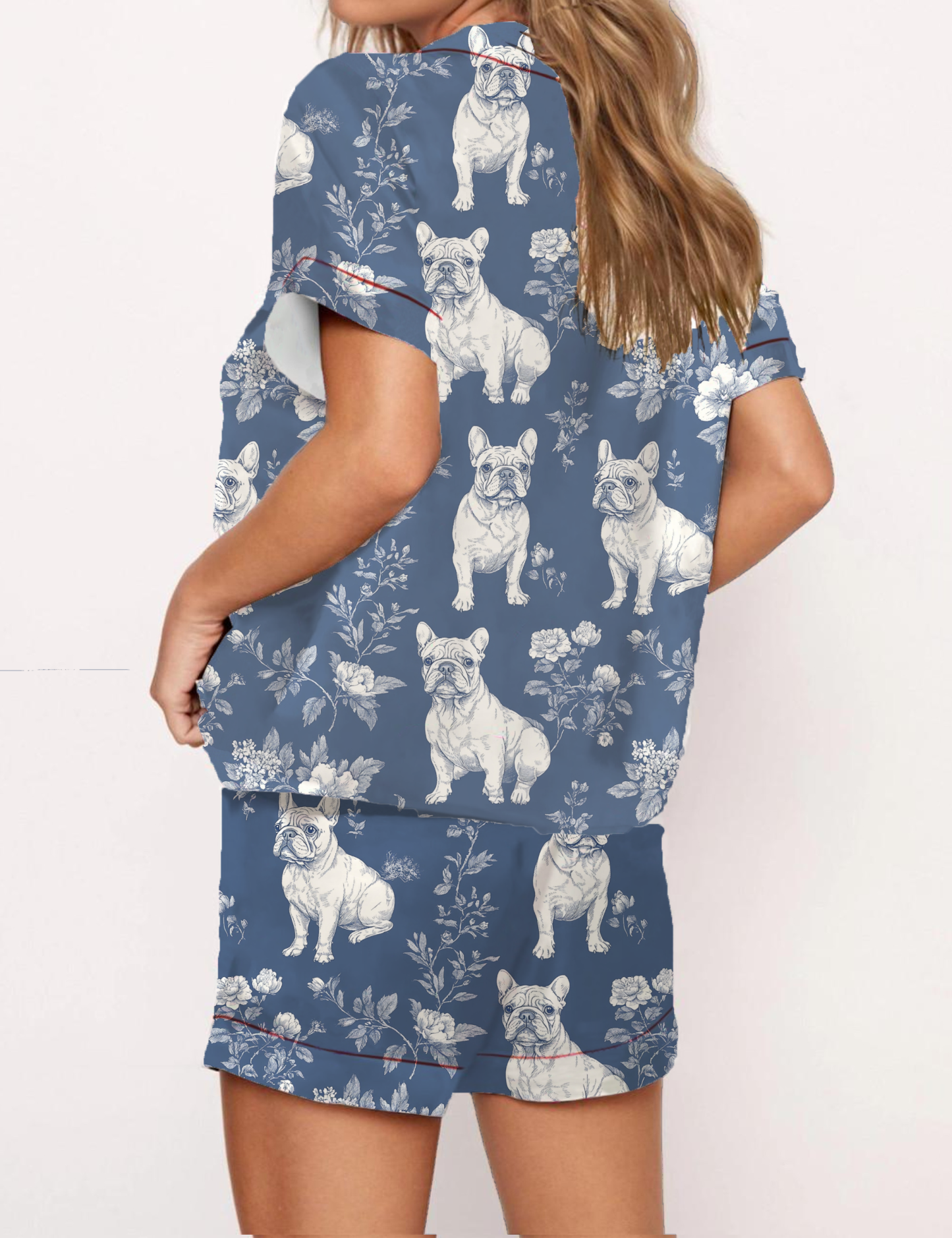 French Bulldogs Silky Satin Pajama Short Set For Women