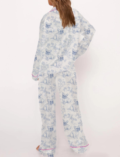 French Bulldogs Silky Satin Pajama Short Set For Women