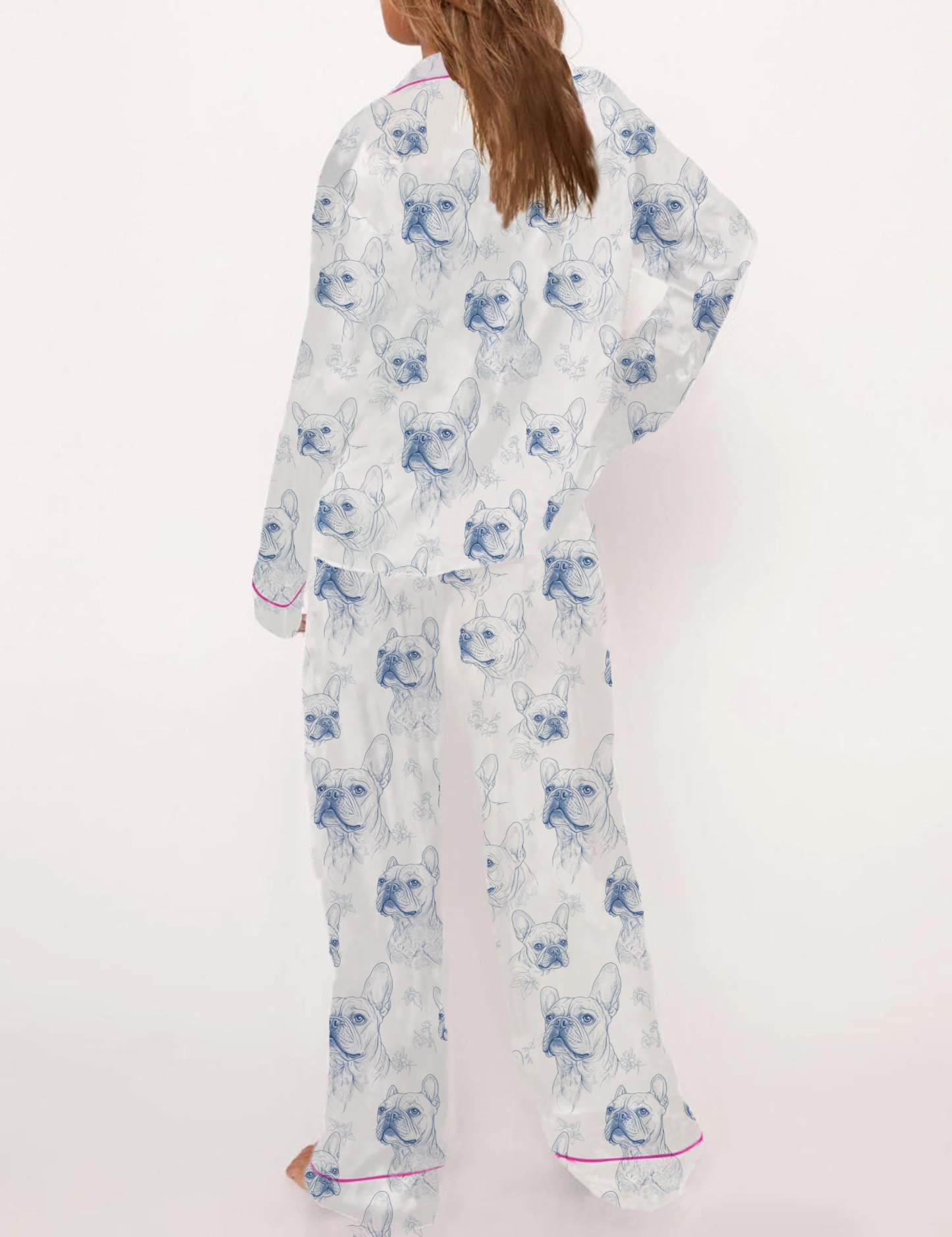 French Bulldogs Silky Satin Pajama Short Set For Women
