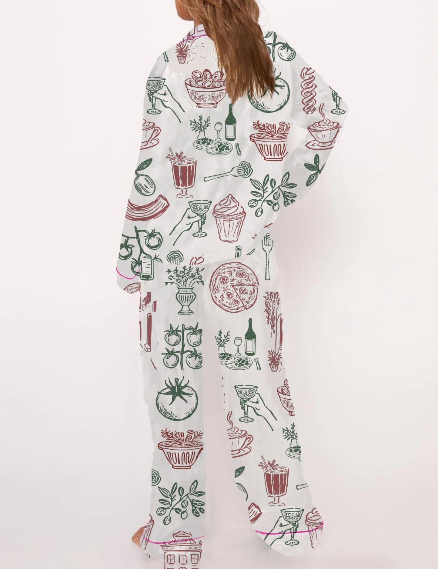 Italy Cuisine Silky Satin Pajama Short Set For Women
