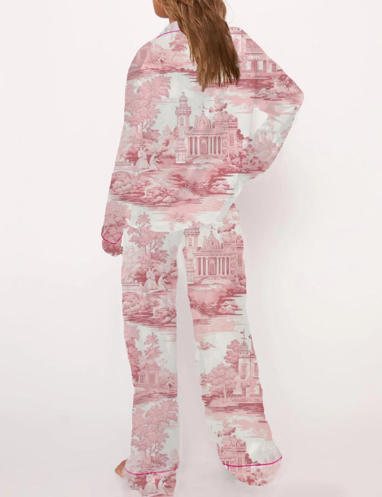 French Toile Silky Satin Pajama Short Set For Women