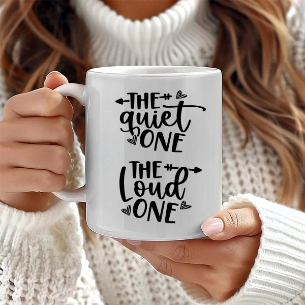 Personalized Best Friend Caption " The quiet one The loud one " Coffee Cup Ceramic Mug Birthday Anniversary Gift for Her Best Friend