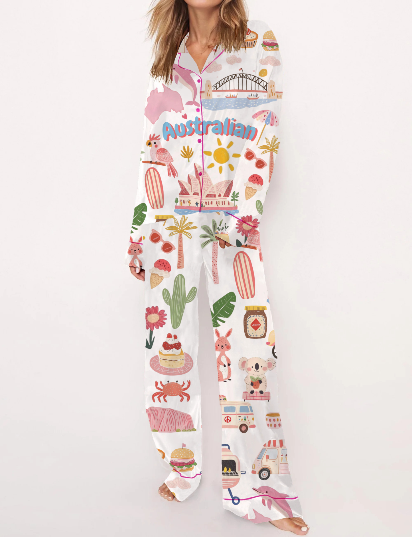 Australian Travel Silky Satin Pajama Short Set For Women