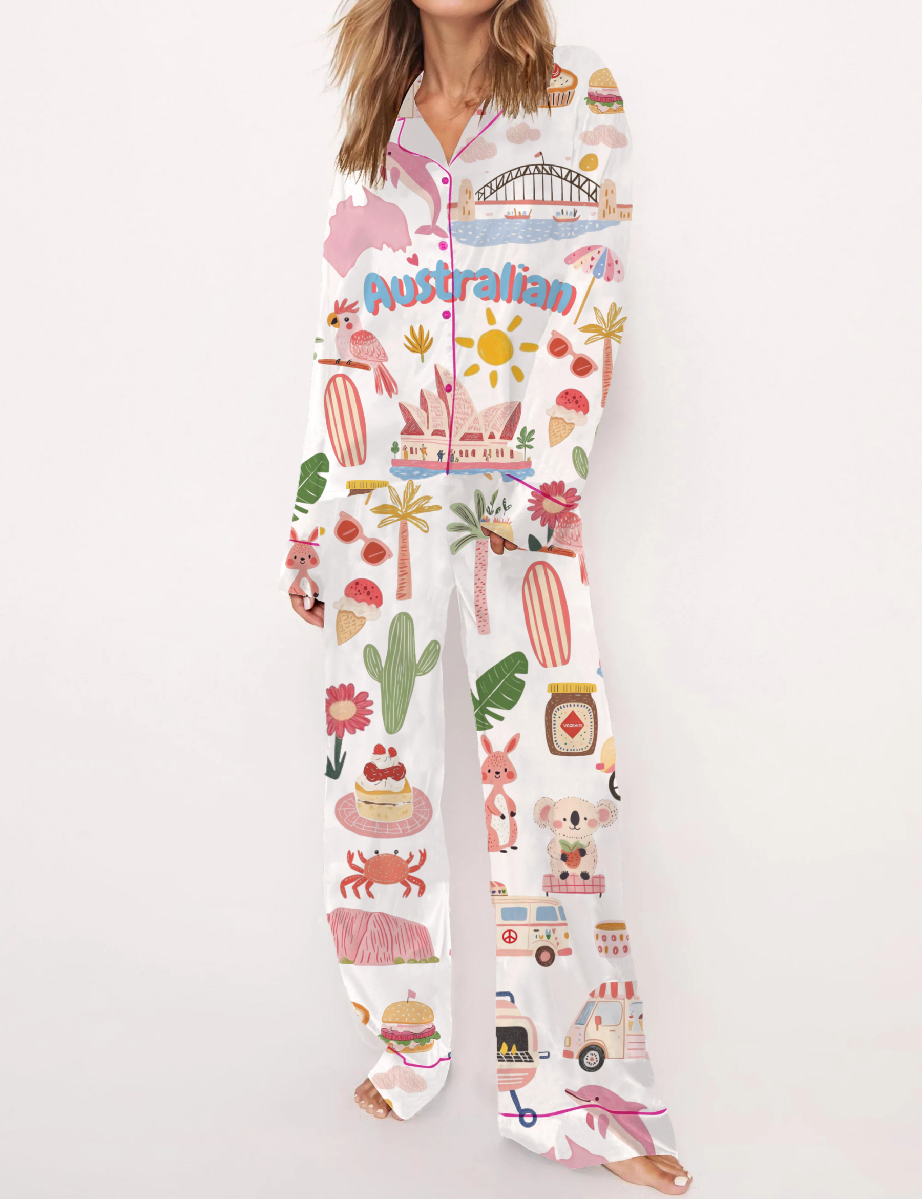Australian Travel Silky Satin Pajama Short Set For Women