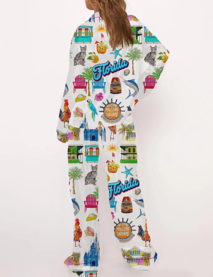Florida Travel Silky Satin Pajama Short Set For Women