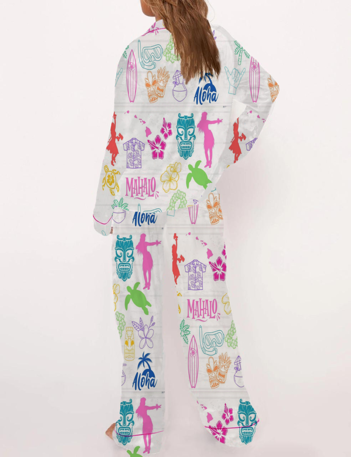 Hawaiian Silky Satin Pajama Short Set For Women