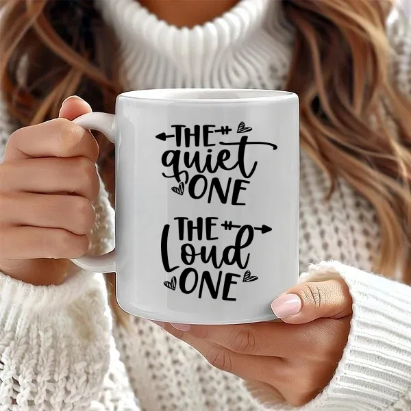Personalized Best Friend Caption " The quiet one The loud one " Coffee Cup Ceramic Mug Birthday Anniversary Gift for Her Best Friend
