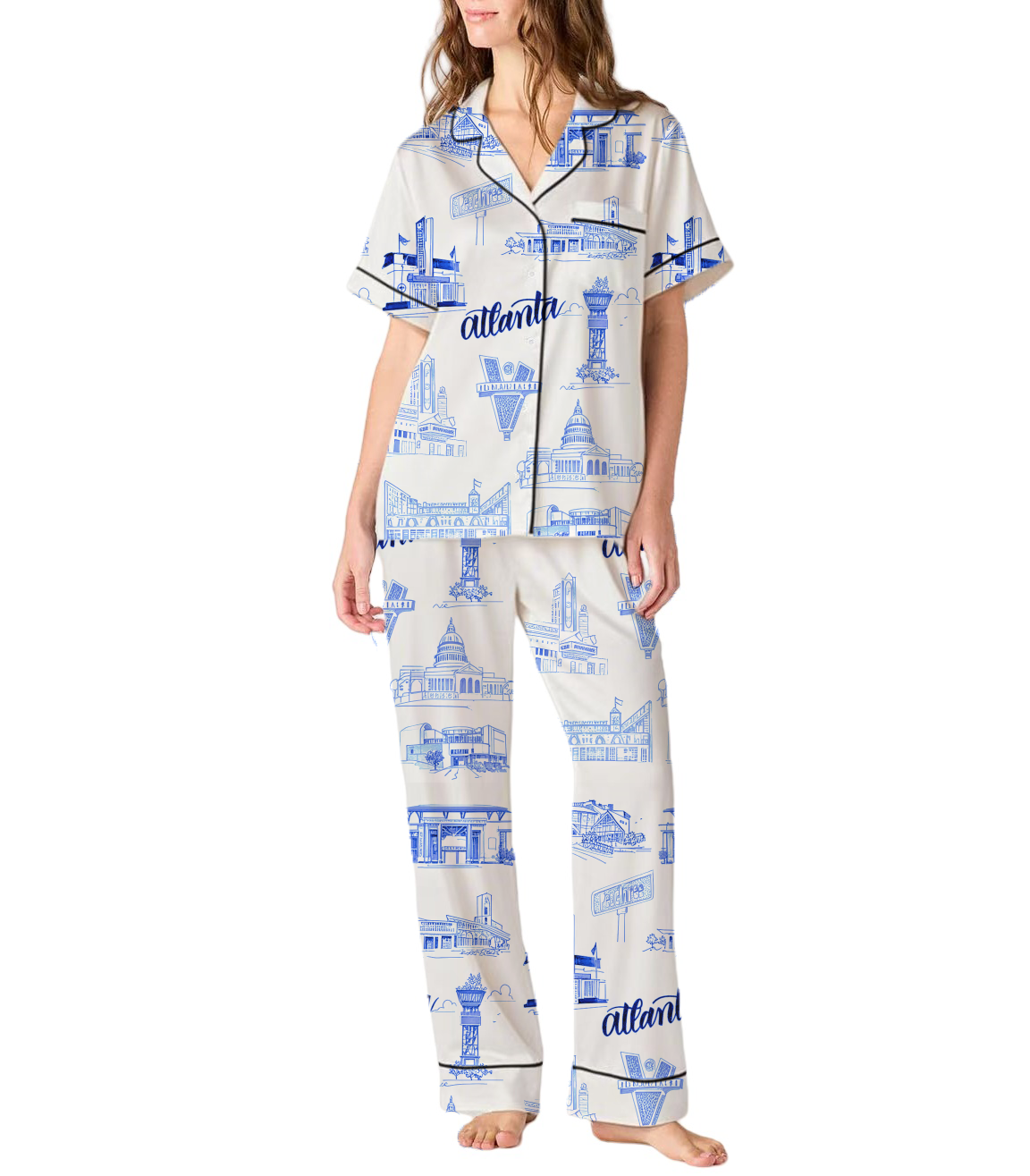 Atlanta Toile Silky Satin Pajama Set For Women