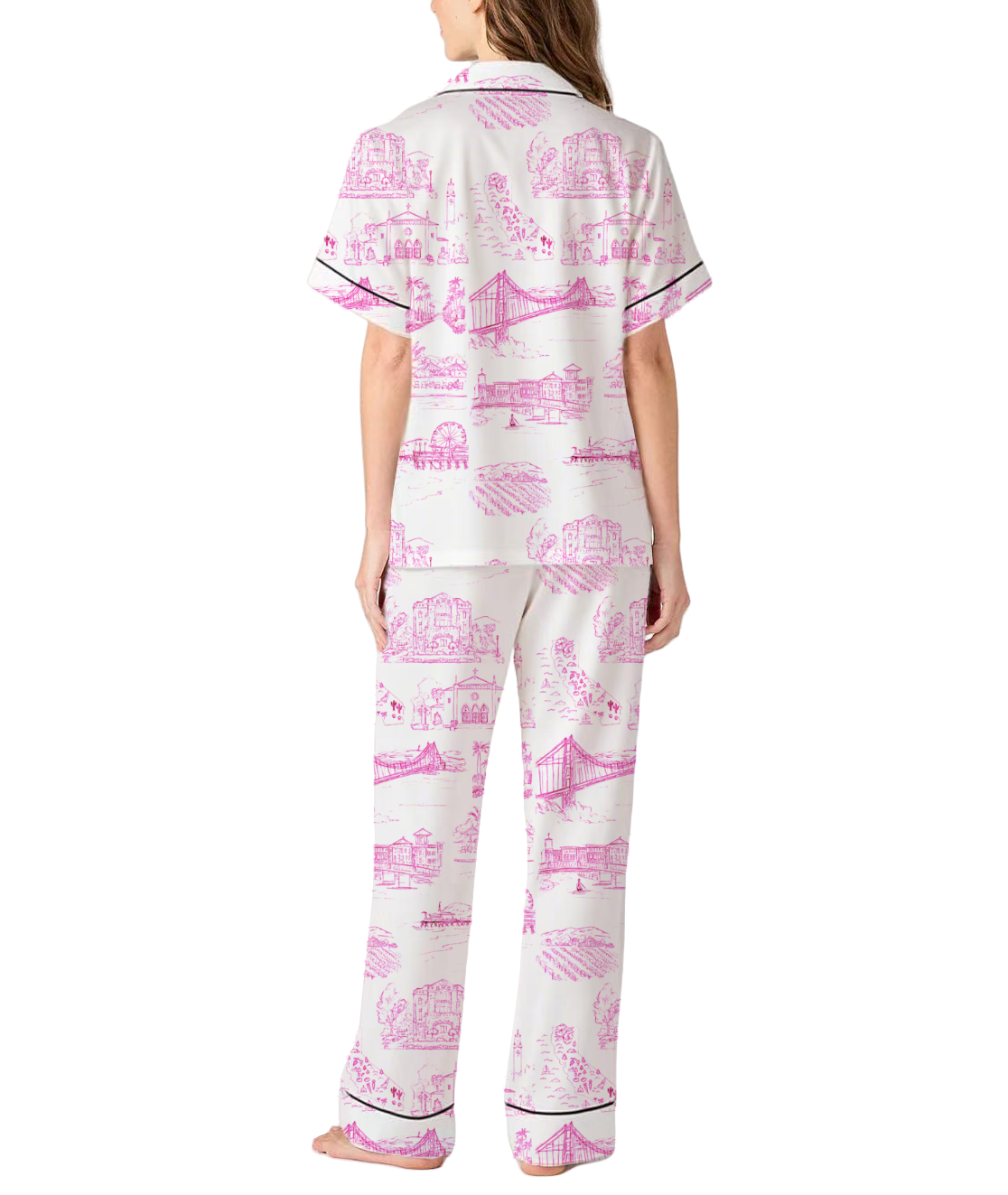 California Toile Silky Satin Pajama Pants Set For Women