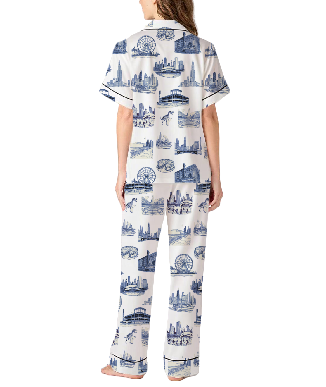 Chicago Toile Silky Satin Pajama Pants Set For Women