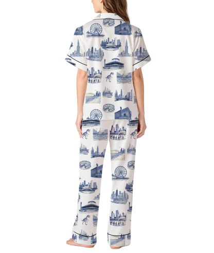 Chicago Toile Silky Satin Pajama Pants Set For Women