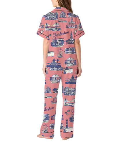 Charleston Toile Silky Satin Pajama Pants Set For Women