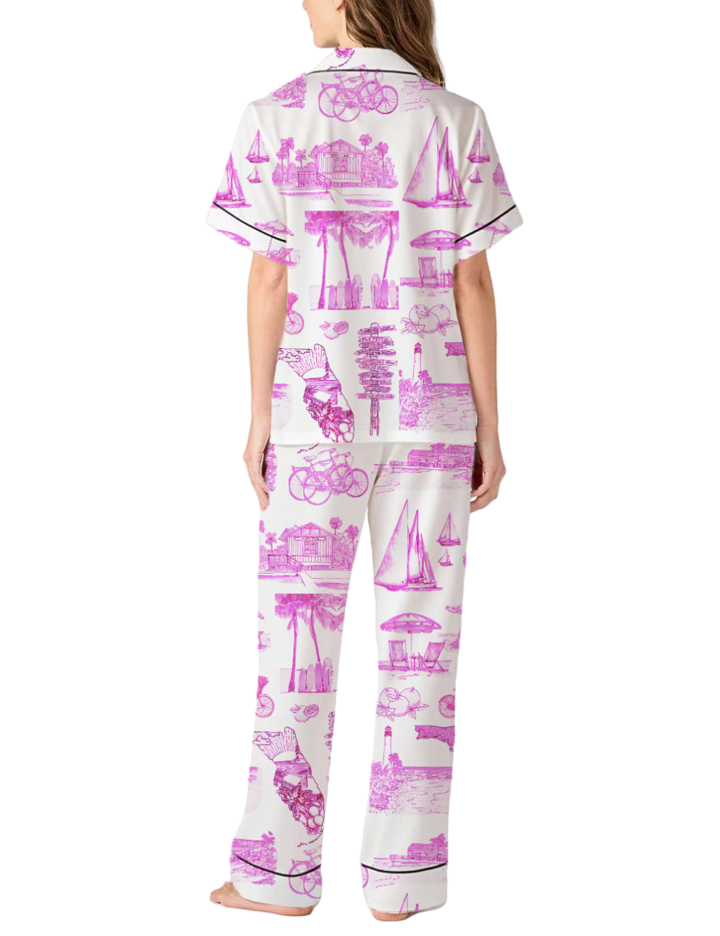 Florida Toile Silky Satin Pajama Pants Set For Women