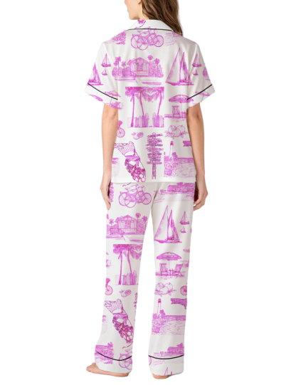 Florida Toile Silky Satin Pajama Pants Set For Women
