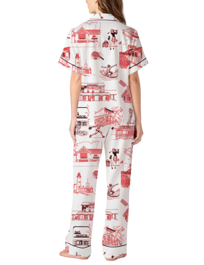 Hamptons Toile Silky Satin Pajama Pants Set For Women