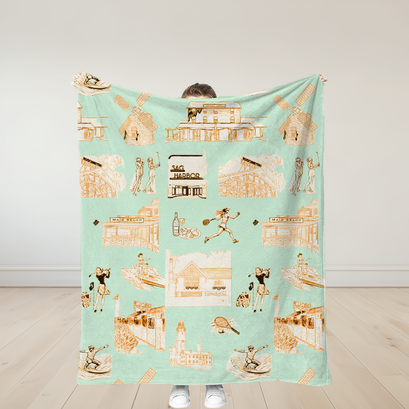 Personalized Hamptons Toile Traditional Soft Throw Blanket Birthday Gift