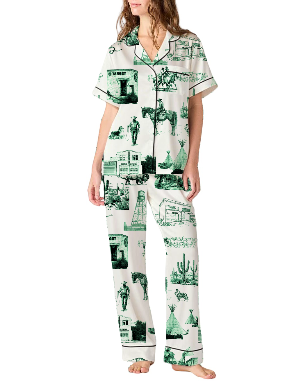 Marfa Toile Silky Satin Pajama Pants Set For Women