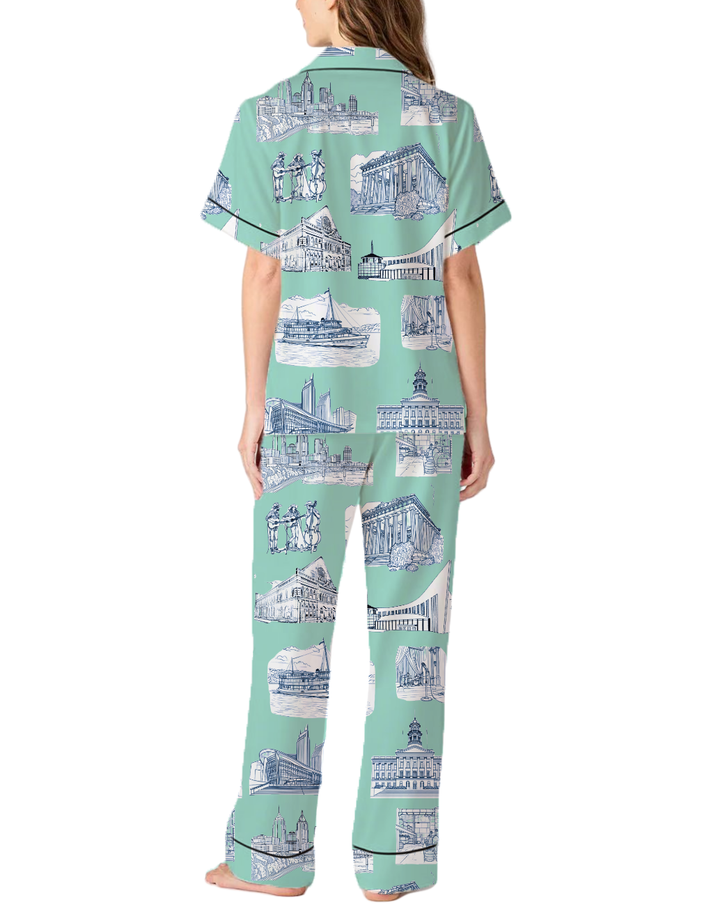 Nashville Toile Silky Satin Pajama Pants Set For Women