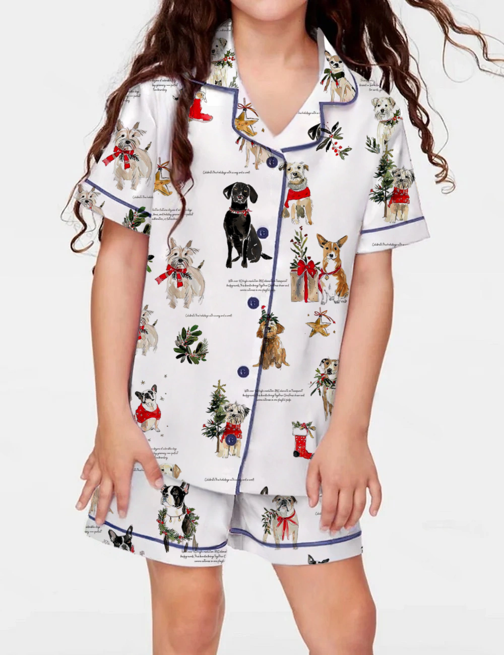 Christmas Holiday Dog Kid's Short Sleeve  Silky Satin Pajama Set 
