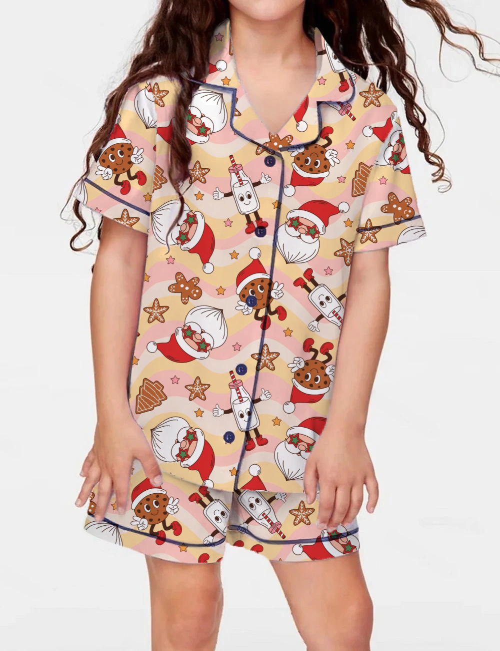 Groovy Christmas Kid's Short Sleeve  Silky Satin Pajama Set 