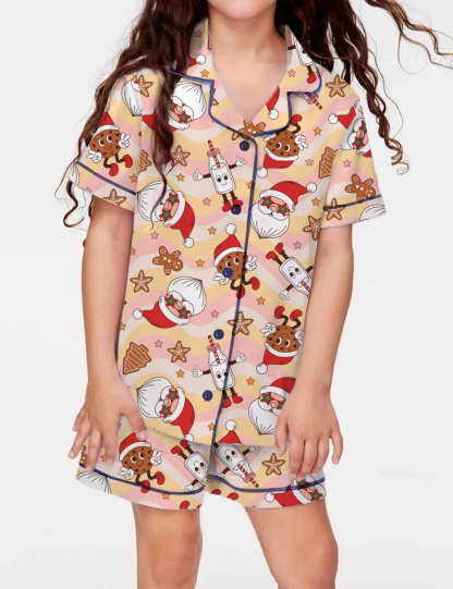 Groovy Christmas Kid's Short Sleeve  Silky Satin Pajama Set 