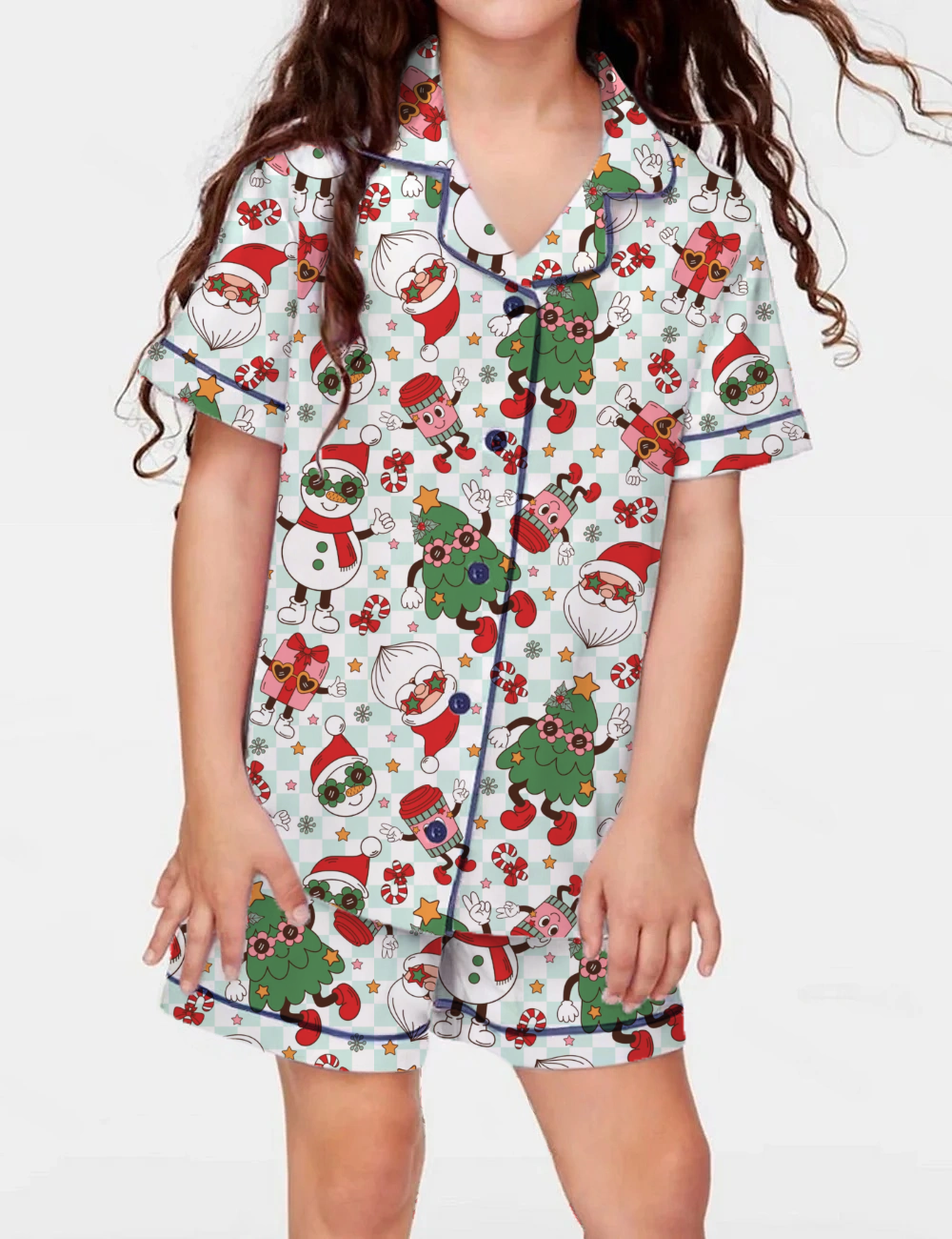 Groovy Christmas Kid's Short Sleeve  Silky Satin Pajama Set 