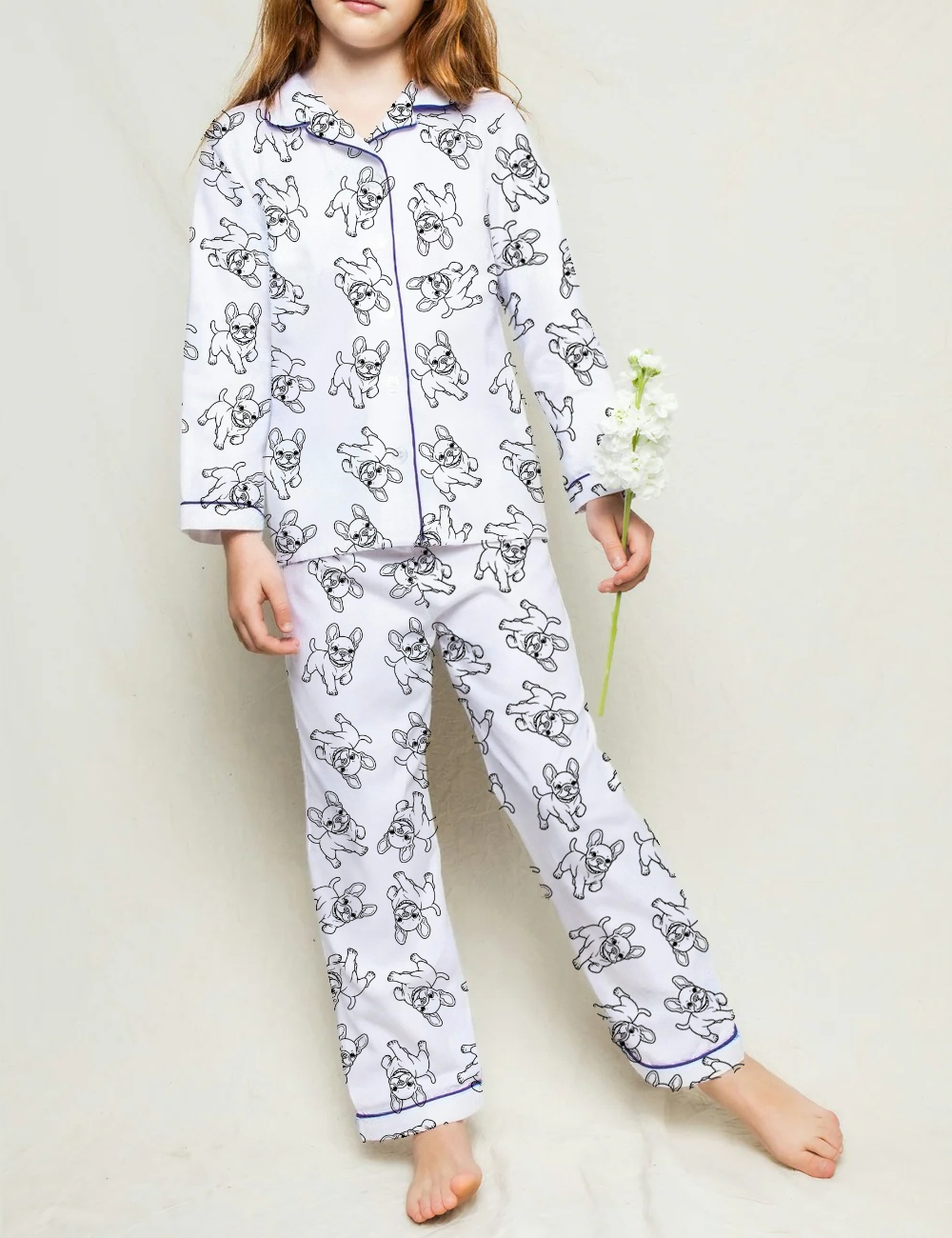 Cute French Bulldog Kid's Silky Satin Pajama Set 