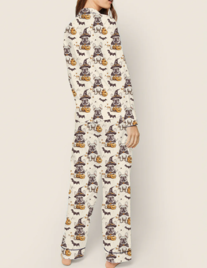 French Bulldog Halloween Silky Satin Pajama Set For Women
