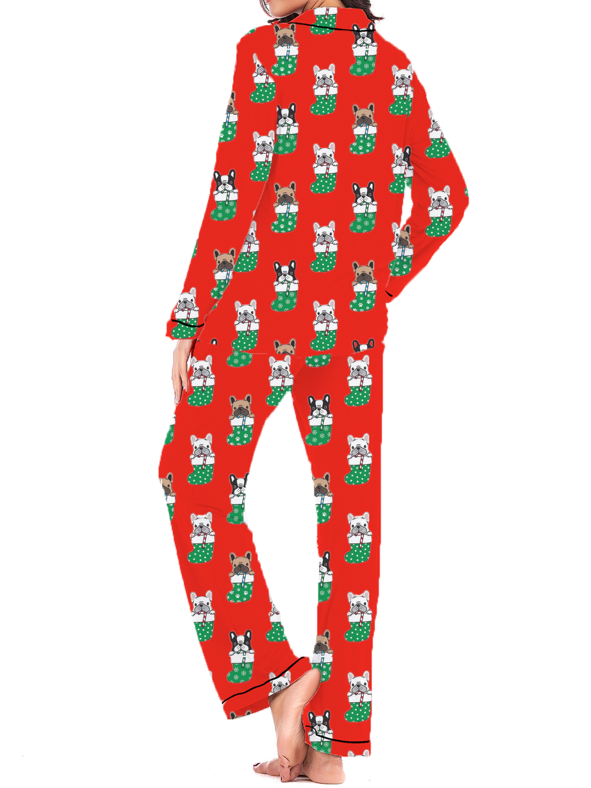 Stocking French Bulldog Silky Satin Pajama Set For Women