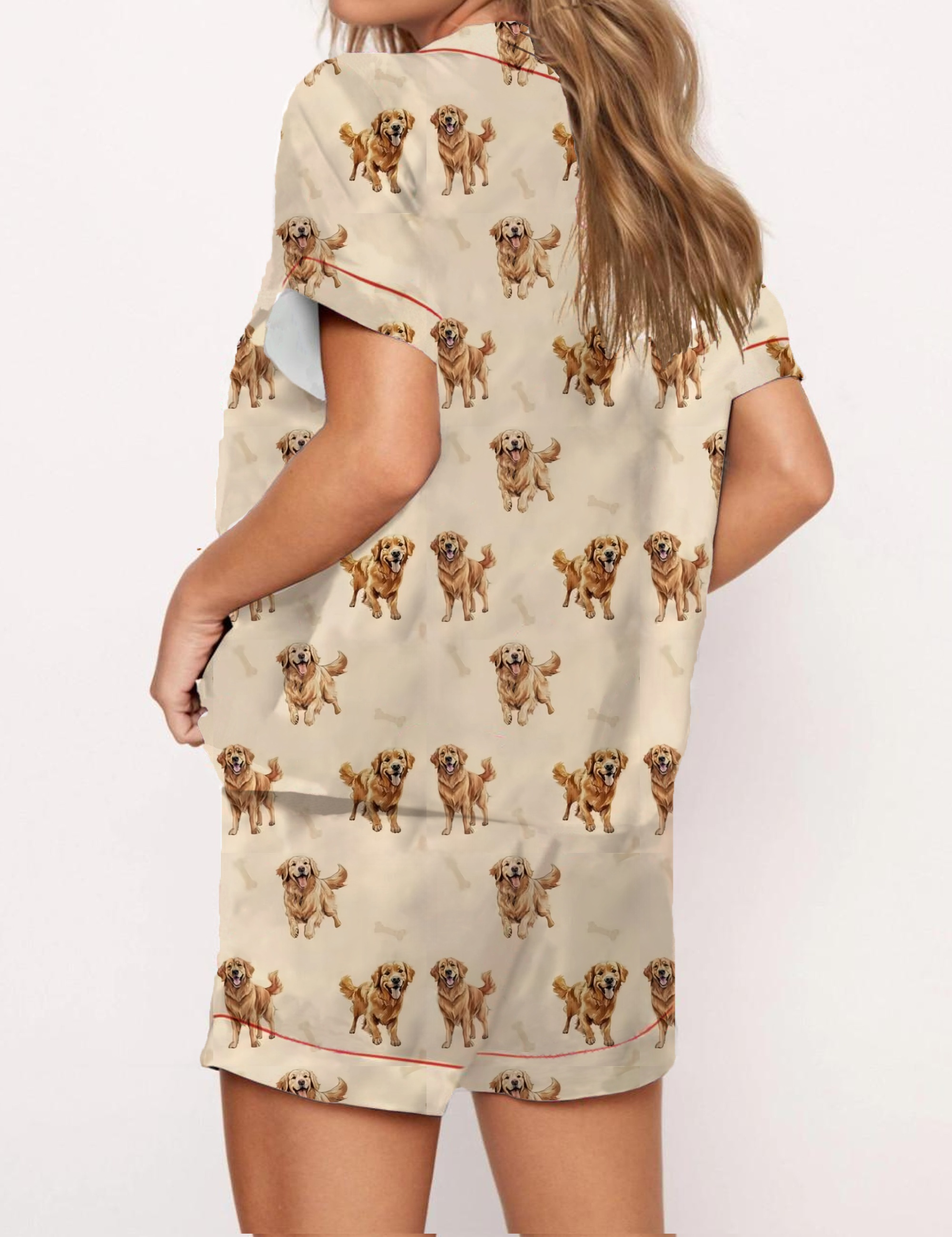 Cheerful Golden Retrievers Pattern Satin Pajama Short Set