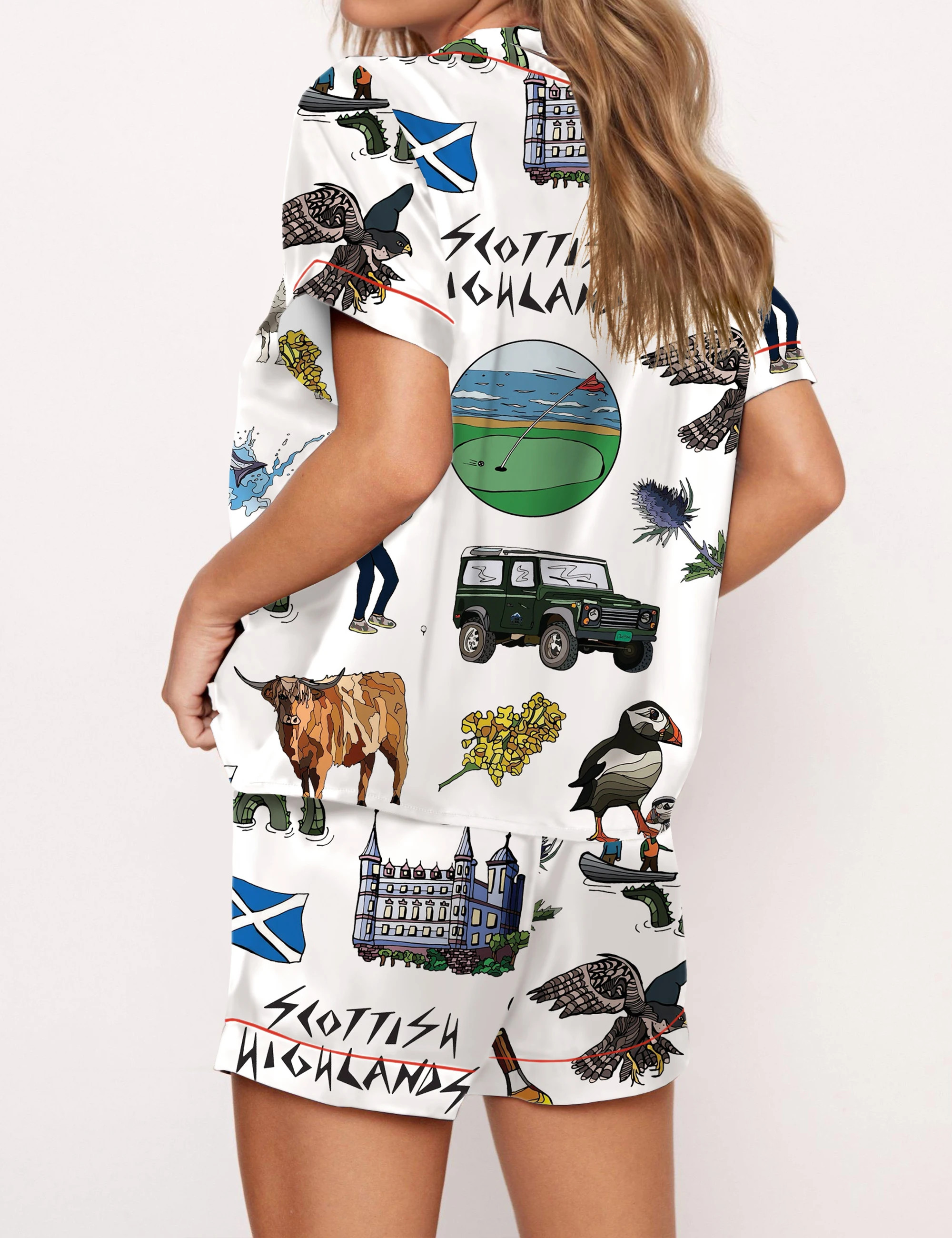 Scottish Highlands Travel Satin Pajama Set For Women