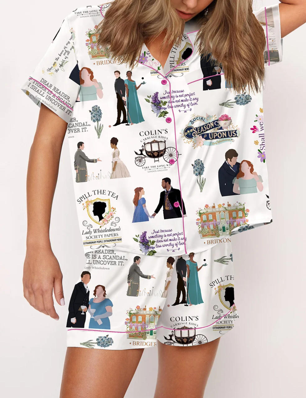 Spill The Tea Whistledown Satin Pajama Set For Women